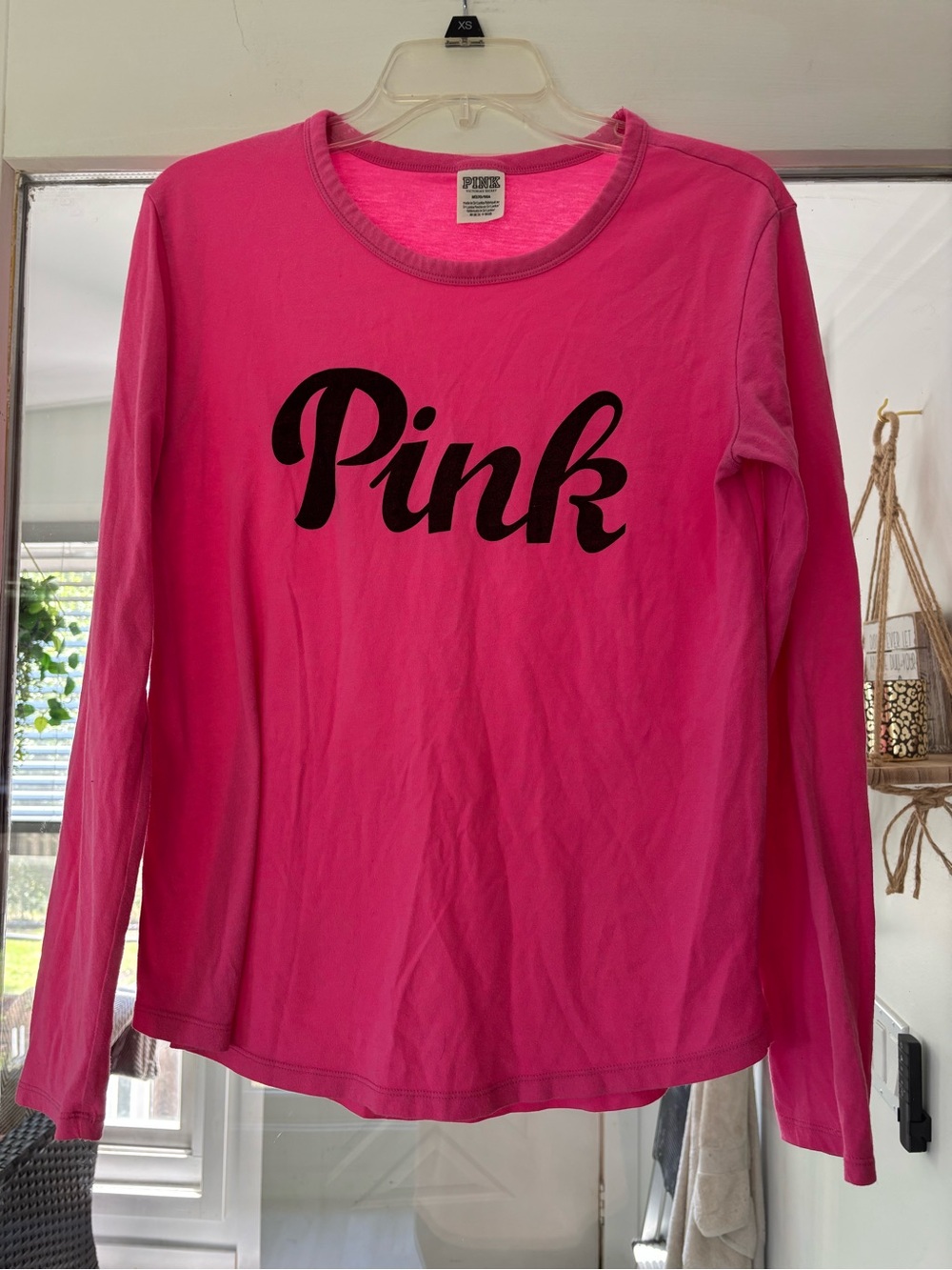 Vintage PINK‎ Victoria's Secret Hot Pink Long Sleeve Logo Tee